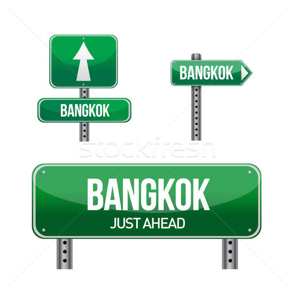 bangkok city road sign illustration design over white Stock photo © alexmillos