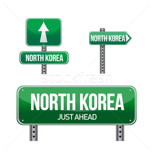 north korea Country road sign illustration design over white Stock photo © alexmillos