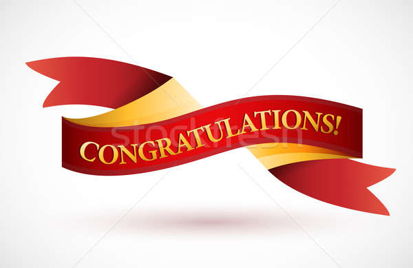 Gefeliciteerd Rood lint banner ontwerp Stockfoto © alexmillos