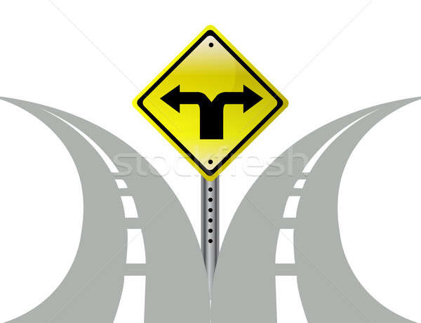 Stockfoto: Beslissing · keuze · richting · pijlen · verkeersbord · weg