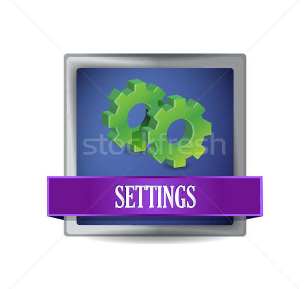 settings icon glossy blue button illustration design over white Stock photo © alexmillos