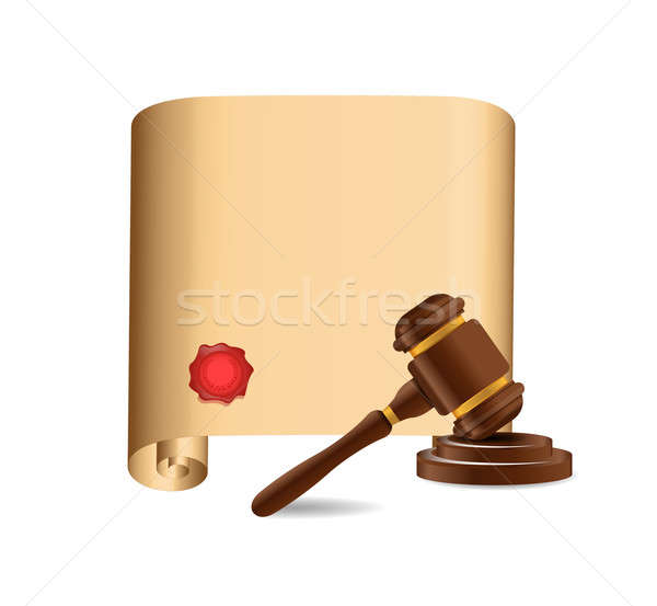 wooden gavel against old scroll illustration Stock photo © alexmillos