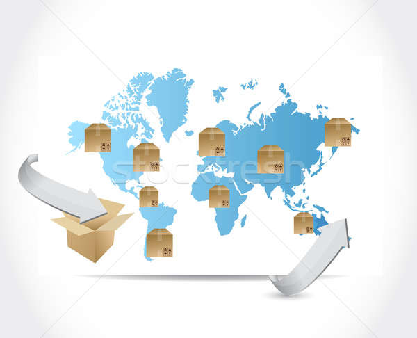international box shipping illustration design over a blue backg Stock photo © alexmillos