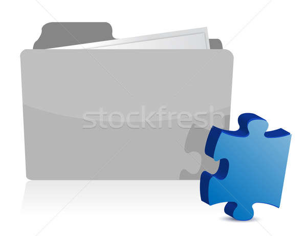Puzzle piece files folder illustration design over white Stock photo © alexmillos