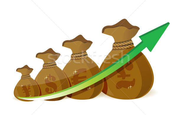 Chart with currency full money bags illustration design over whi Stock photo © alexmillos
