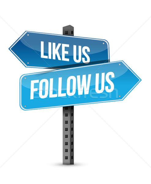 like us and follow us street sign illustration design over white Stock photo © alexmillos
