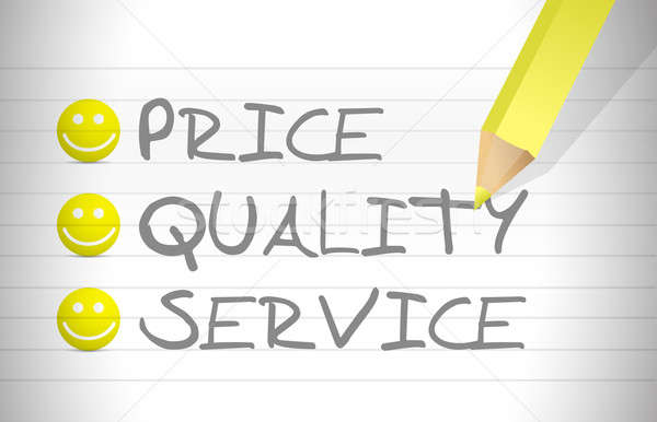 evaluate price, quality and service over a notepad Stock photo © alexmillos