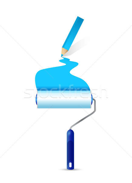 paint roller and pencil drawing illustration design over a white Stock photo © alexmillos