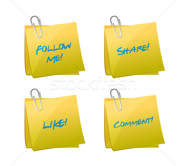 social media set of posts. like, follow, share and comment , ill Stock photo © alexmillos