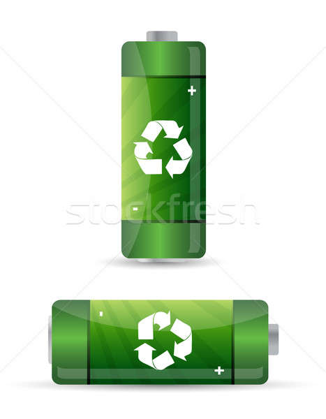 green batteries set with recycling symbol. Stock photo © alexmillos