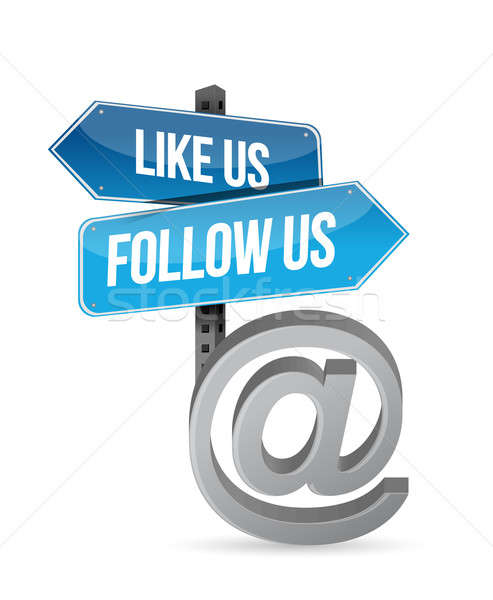 like us and follow us online sign illustration design over white Stock photo © alexmillos