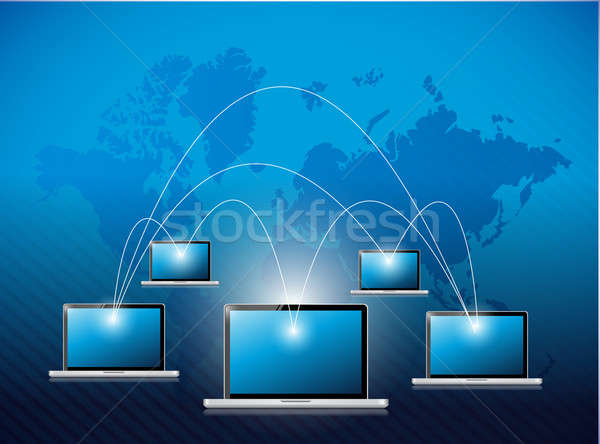 network laptop connection illustration design over a blue world  Stock photo © alexmillos