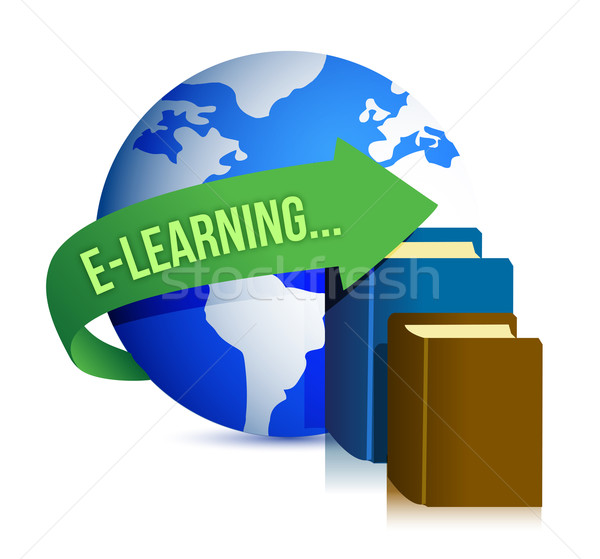 E learning books and globe Stock photo © alexmillos