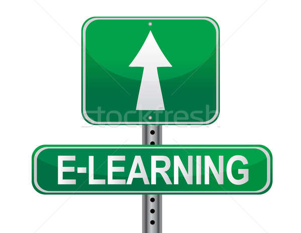Stock photo: E-learning illustrated sign over a white background