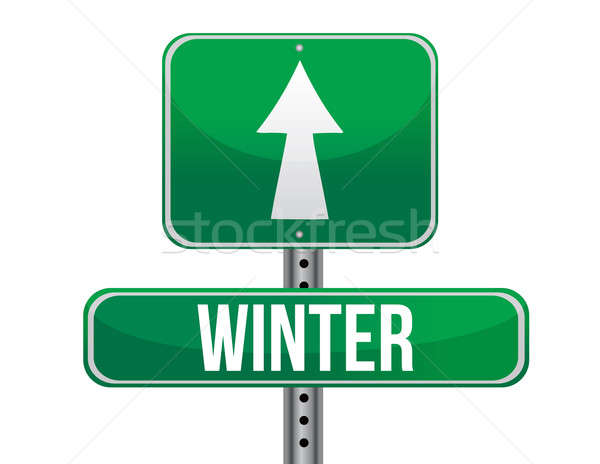 winter green traffic road sign illustration design over white Stock photo © alexmillos