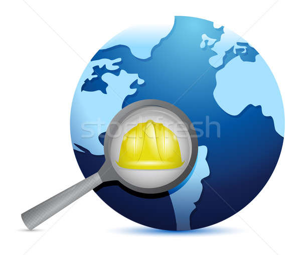 Globe and magnify glass under construction Stock photo © alexmillos