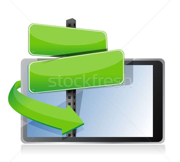 tablet with a message sign illustration design over a white back Stock photo © alexmillos