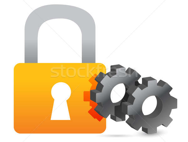 lock and industrial gears illustration over white Stock photo © alexmillos
