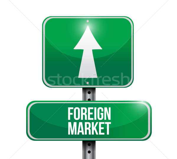 Estrangeiro mercado placa sinalizadora ilustração projeto branco Foto stock © alexmillos