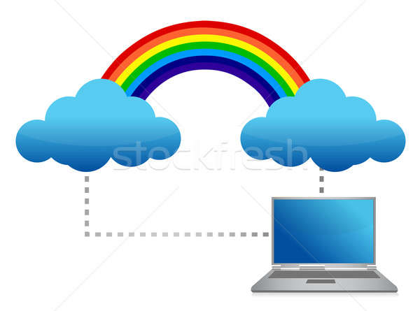 laptop cloud transferring files illustration design over white Stock photo © alexmillos