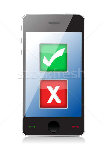 Mobile phone with check and x marks selection illustration desig Stock photo © alexmillos