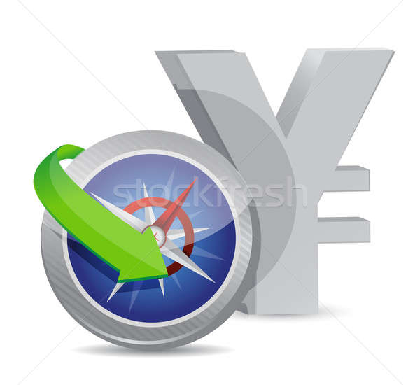 Stockfoto: Yen · kompas · valuta · uitwisseling · richting · teken