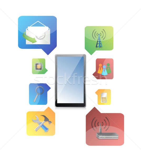 tablet with icons illustration design on white background Stock photo © alexmillos