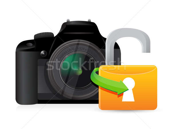 camera unlock illustration graphic design over a white backgroun Stock photo © alexmillos