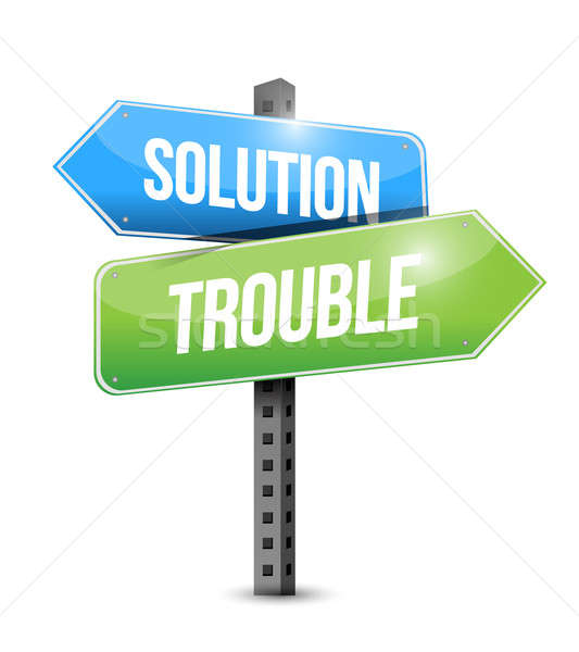 solution trouble road sign illustration design over a white back Stock photo © alexmillos