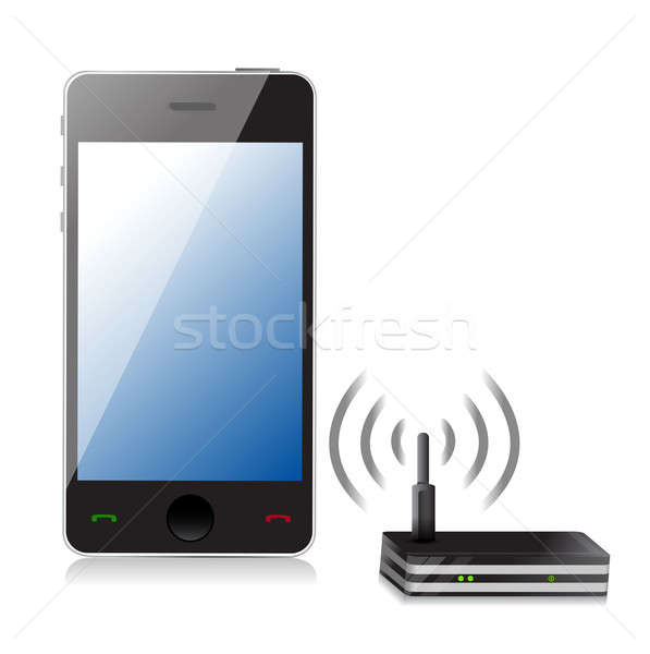 phone connected to router illustration design over white Stock photo © alexmillos