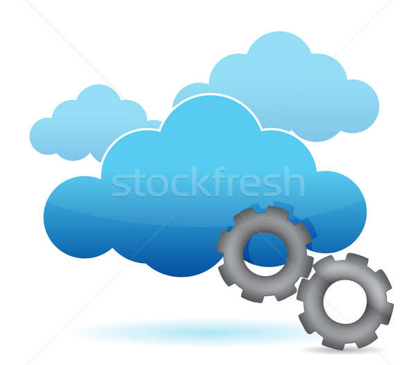 cloud computing and gear illustration design over white Stock photo © alexmillos