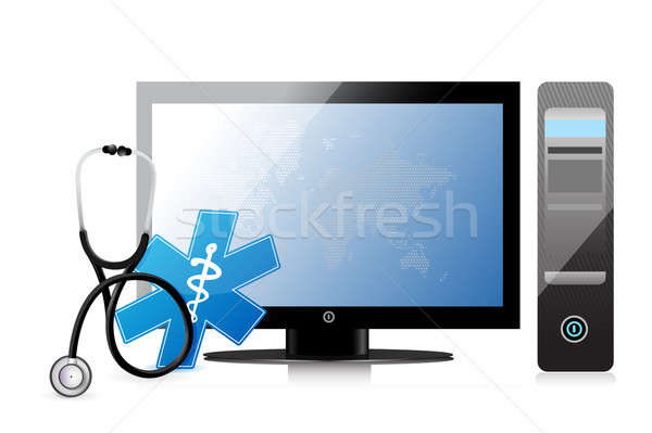 medical app with a computer illustration design over white Stock photo © alexmillos