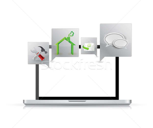 Laptop computer toepassingen tools illustratie ontwerp witte Stockfoto © alexmillos