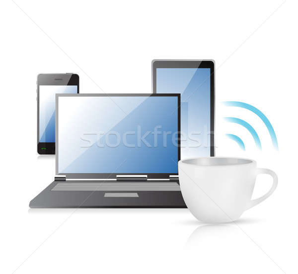 Internet conexiune cana de cafea calculator proiect laptop Imagine de stoc © alexmillos