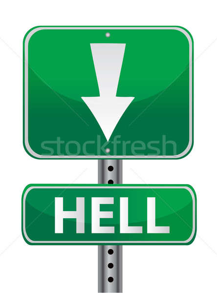 ストックフォト: 地獄 · 緑 · 道路標識 · 実例 · デザイン · 白