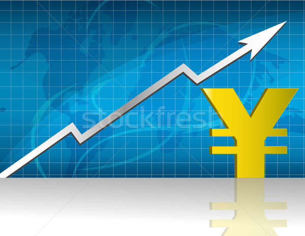 Stok fotoğraf: Yen · para · ticari · grafik · imzalamak · mavi