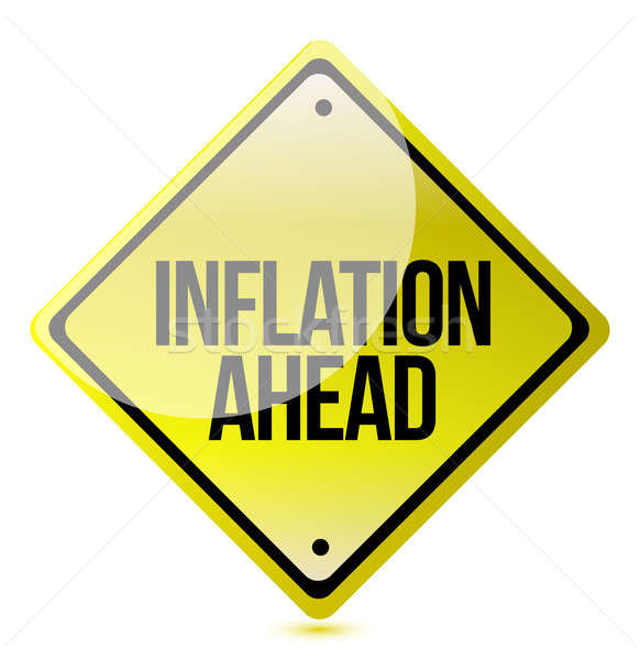 Precaución inflación adelante amarillo placa de la calle blanco Foto stock © alexmillos