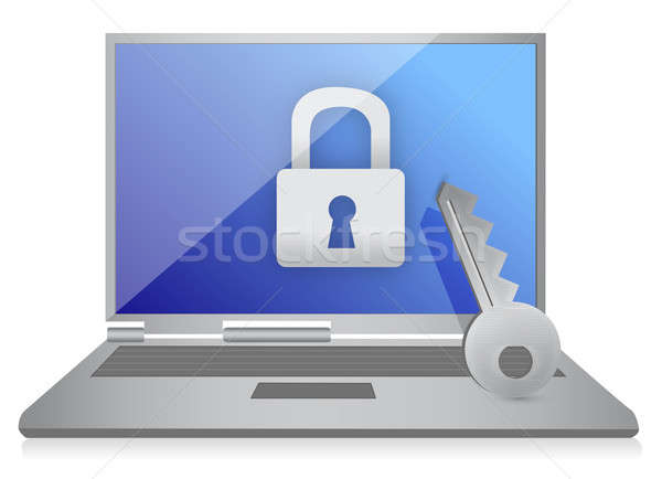 Lock computer and key illustration design over white Stock photo © alexmillos