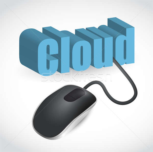 modern blue computer mouse connected to the blue word Cloud Stock photo © alexmillos