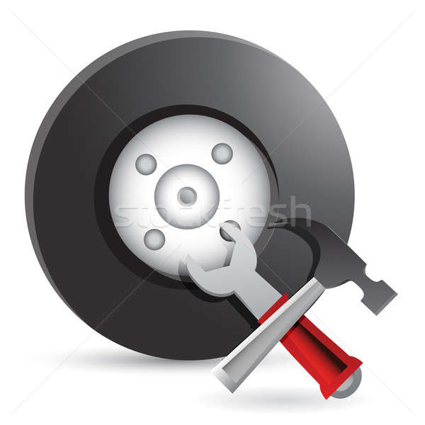 Wheel and Tools. Car service illustration design over white Stock photo © alexmillos