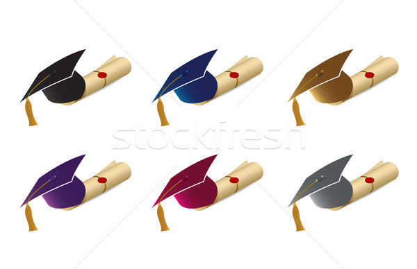 graduation caps, mortarboards and diploma scrolls Stock photo © alexmillos
