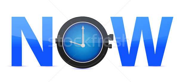 word Now with a clock in the letter O Stock photo © alexmillos