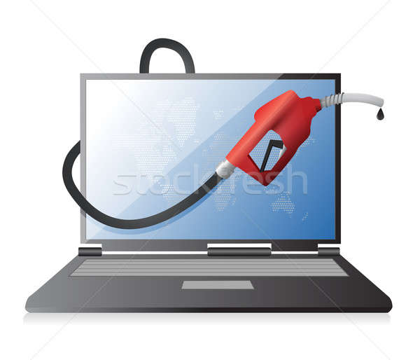 Laptop benzinkút pumpa fúvóka számítógép autó világ Stock fotó © alexmillos