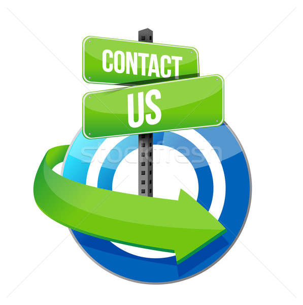 contact us target road sign illustration design over a white bac Stock photo © alexmillos