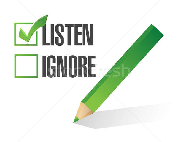 listen or ignore check box illustration design over white Stock photo © alexmillos