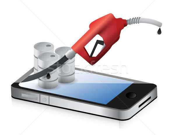 Stock fotó: Okostelefon · benzinkút · pumpa · fúvóka · autó · telefon · kék