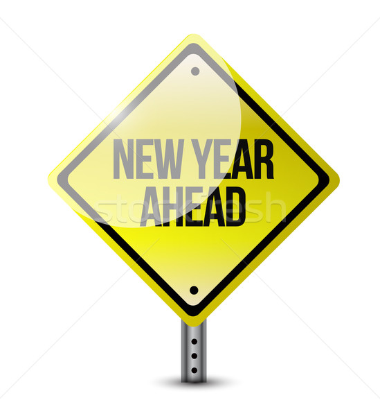 Nieuwjaar vooruit verkeersbord illustratie ontwerp witte Stockfoto © alexmillos