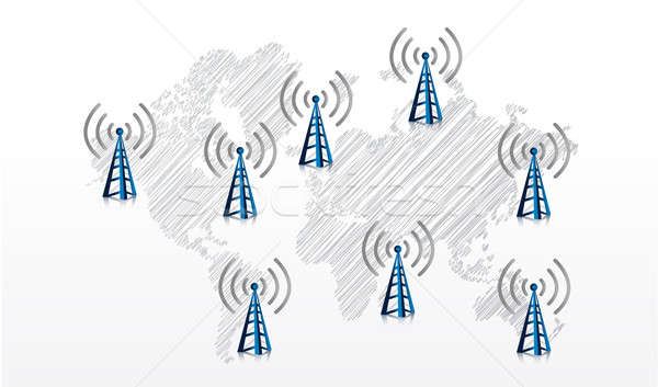 wifi térkép Föld · térkép · wifi · szimbólumok · összes · körül   stock fotó 