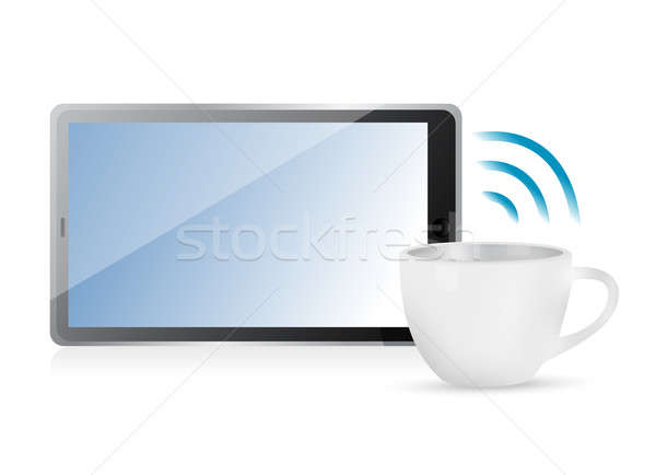 Foto d'archivio: Internet · connessione · tazza · di · caffè · illustrazione · design · bianco