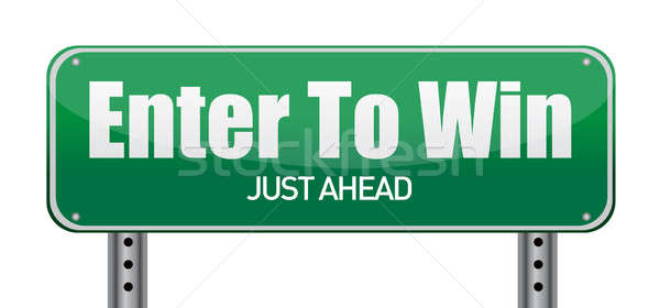 Enter To Win, Just Ahead Green Road Sign Stock photo © alexmillos